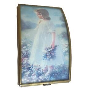 Vintage Via Vermont Etched Glass Trinket Box Girl In Meadow By A Piepperbott